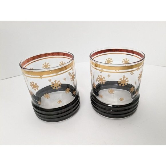 Kitchen | Pair Of Mid Century Modern Rocks Glasses Gold Snowflake Heavy ...